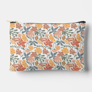 Abstract Floral & Birds Mid Century Modern Pattern Accessory Pouch