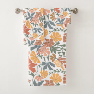 Abstract Floral & Birds Mid Century Modern Pattern Bath Towel Set