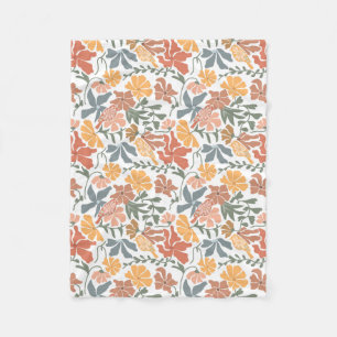 Abstract Floral & Birds Mid Century Modern Pattern Fleece Blanket