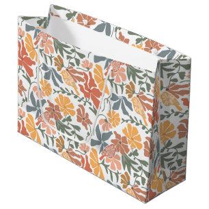Abstract Floral & Birds Mid Century Modern Pattern Large Gift Bag