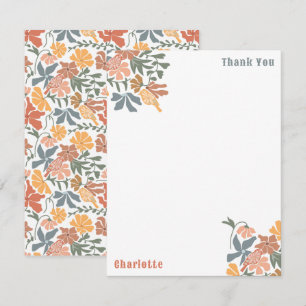 Abstract Floral & Birds Mid Century Modern Pattern Thank You Card
