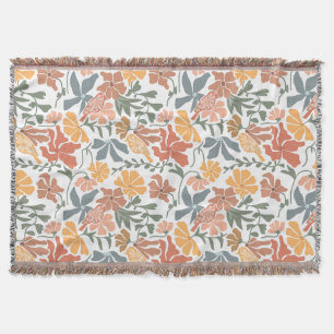 Abstract Floral & Birds Mid Century Modern Pattern Throw Blanket