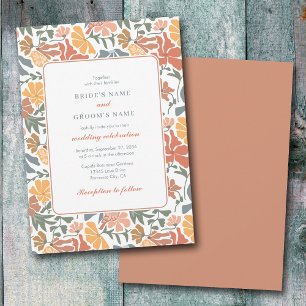 Abstract Floral & Birds Mid Century Modern Wedding Invitation