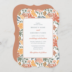 Abstract Floral & Birds Mid Century Modern Wedding Invitation
