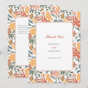 Abstract Floral & Birds Mid Century Modern Wedding Thank You Card