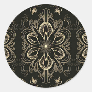 Abstract Floral Black And Gold   Classic Round Sticker