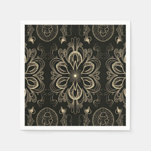Abstract Floral Black And Gold Pattern Napkin