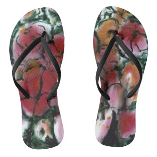Abstract floral blossoms in pinks, reds, & yellows thongs