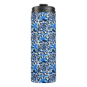Abstract floral, blue, black and beige fashion t thermal tumbler