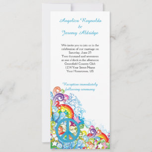 Abstract Floral Blue Peace Sign Post Wedding Invitation