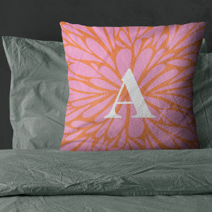 Abstract floral burst pastel monogram cushion