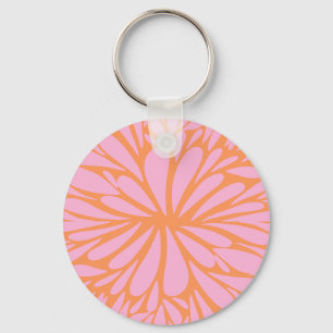 Abstract floral burst pattern pastel orange & pink key ring