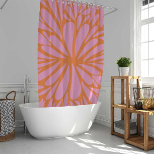 Abstract floral burst pattern pastel orange & pink shower curtain