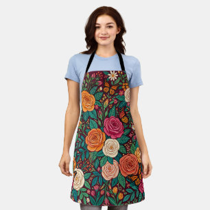 Abstract Floral Butterflies Roses Apron