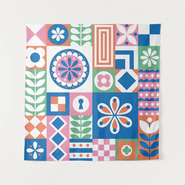 Abstract floral card. Seamless folklore pattern. S Tapestry (Front)