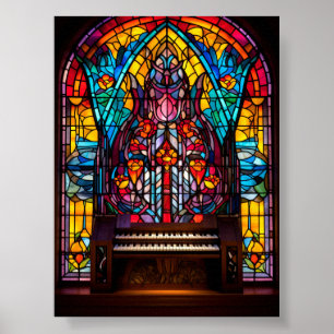 Abstract Floral Cathedral Organ Stained Glass Art Poster