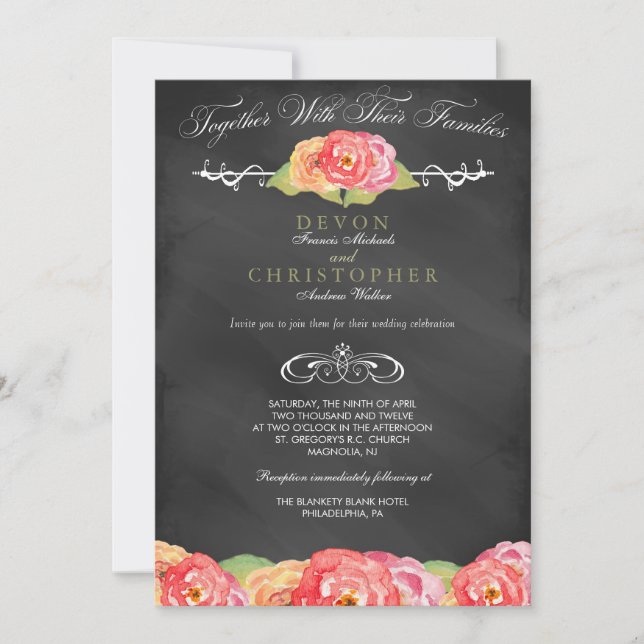 Abstract Floral Chalkboard Wedding Invitation (Front)