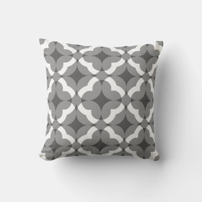 Abstract Floral Clover Pattern in Grey and White Cushion (Front)