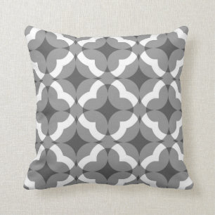 Abstract Floral Clover Pattern in Grey and White Cushion