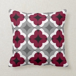 Abstract Floral Clover Pattern in Red and Grey Cushion