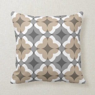 Abstract Floral Clover Pattern in Tan and Grey Cushion
