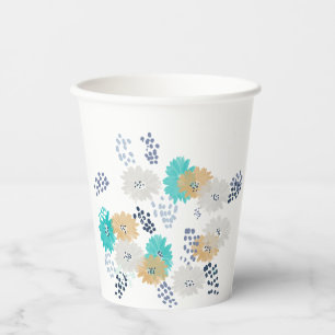 Abstract floral coastal beach wedding paper cups
