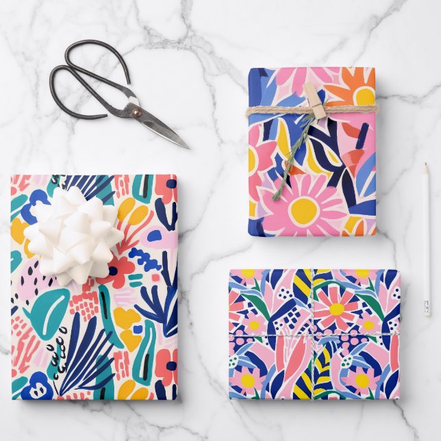 Abstract Floral Colourful Bright Wrapping Paper Sheet (Front)