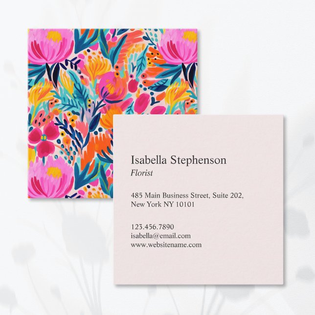 Abstract Floral Colourful Pattern Modern Square Business Card (Creator Uploaded)