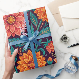 Abstract Floral Dahlias Butterflies Wrapping Paper