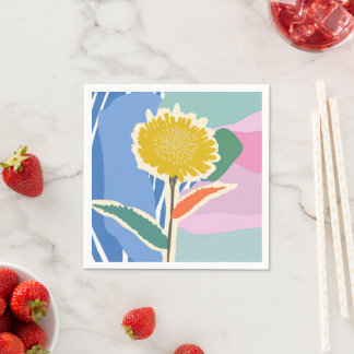 Abstract Floral Dandelion Color Blocks Modern  Napkin