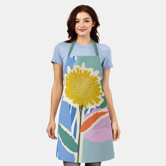 Abstract Floral Dandelion Colour Blocks Modern  Apron (Worn)