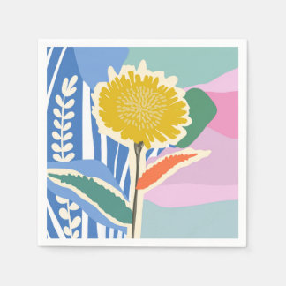 Abstract Floral Dandelion Colour Blocks Modern Napkin