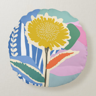 Abstract Floral Dandelion Colour Blocks Modern Round Cushion