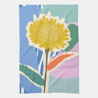 Abstract Floral Dandelion Colour Blocks Modern Tea Towel