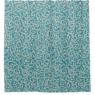 Abstract floral dark cyan pattern shower curtain