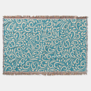 Abstract floral dark cyan pattern throw blanket