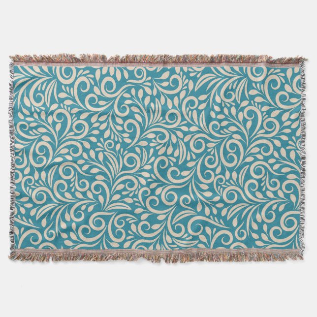 Abstract floral dark cyan pattern throw blanket (Front)