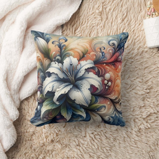 Abstract Floral Design Featuring White Lily Cushion (Blanket)