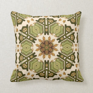 Abstract Floral Design Olive Chartreuse Tan Cushion