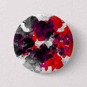 Abstract floral design - red and purple over white 6 cm round badge