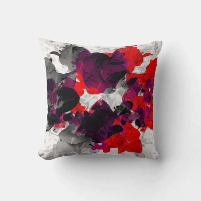 Abstract floral design - red and purple over white cushion (Front)
