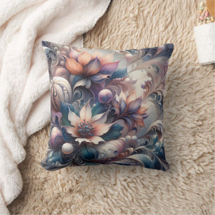 Abstract Floral Design With Swirls and Pearls Cushion