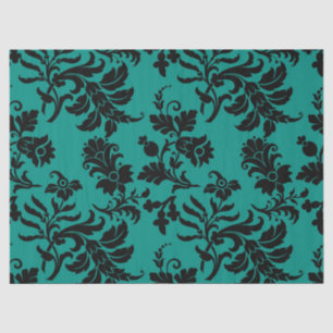 Abstract Floral Designs on Teal Decoupage Tissue Paper