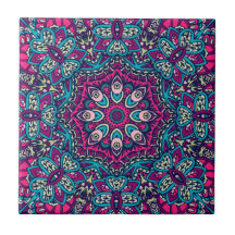 Abstract Floral Festive Mandala, Teal Magenta