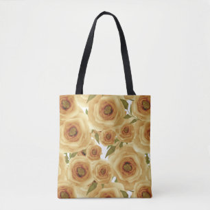 Abstract floral flowers roses beige colour pattern tote bag