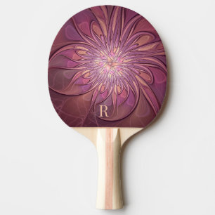 Abstract Floral Fractal Art Berry Colours Monogram Ping Pong Paddle