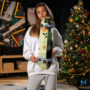 Abstract Floral Geometric in Orange and Green Skateboard