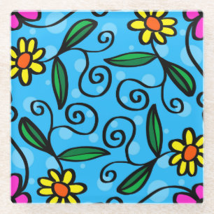 Abstract Floral Glass Coaster