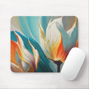 Abstract Floral Glow in Teal and Orange Mouse Pad