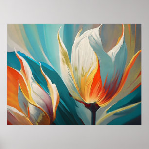Abstract Floral Glow in Teal and Orange Poster